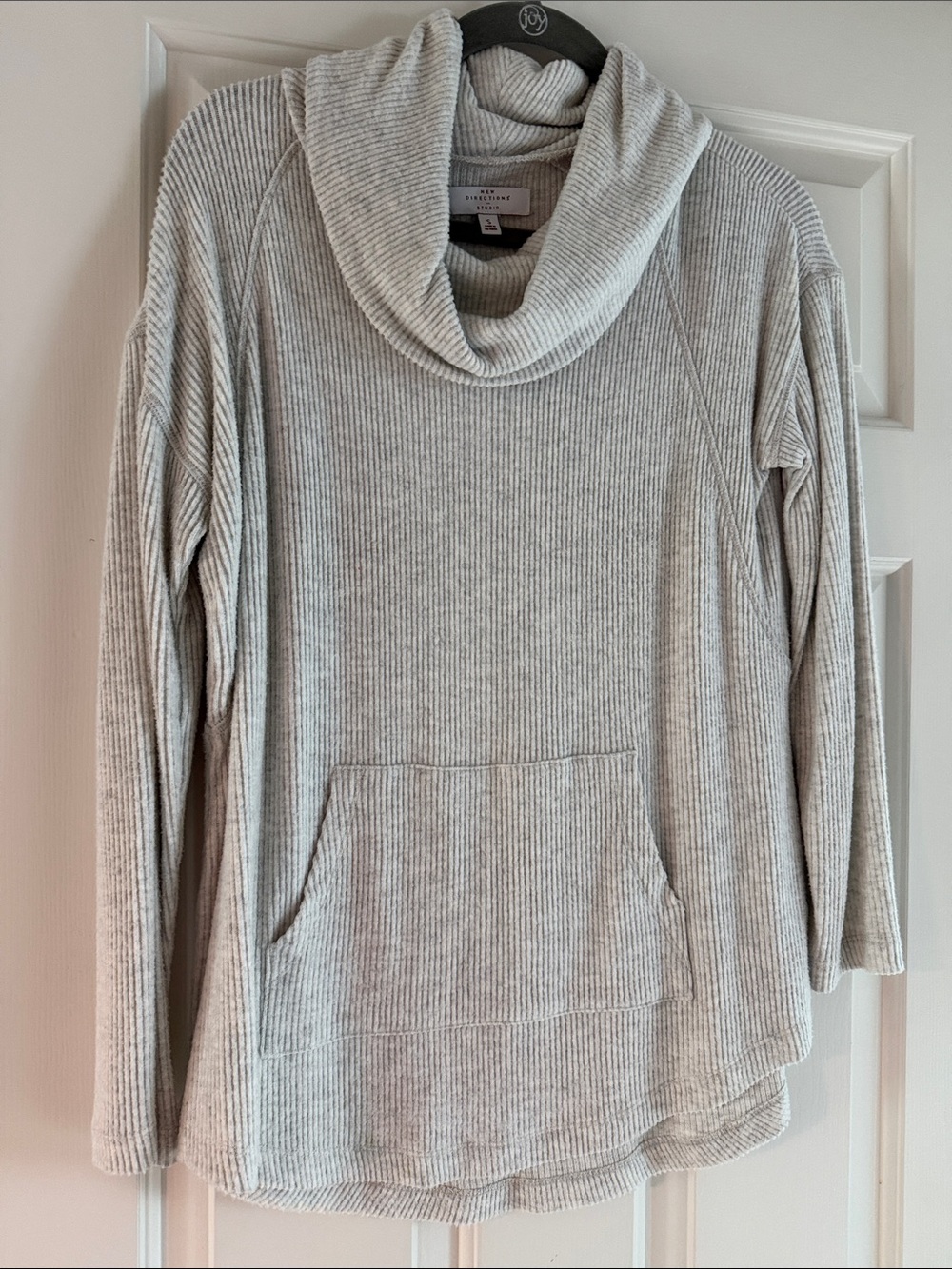 new directions Light Gray Ribbed Cowl Neck Pullover